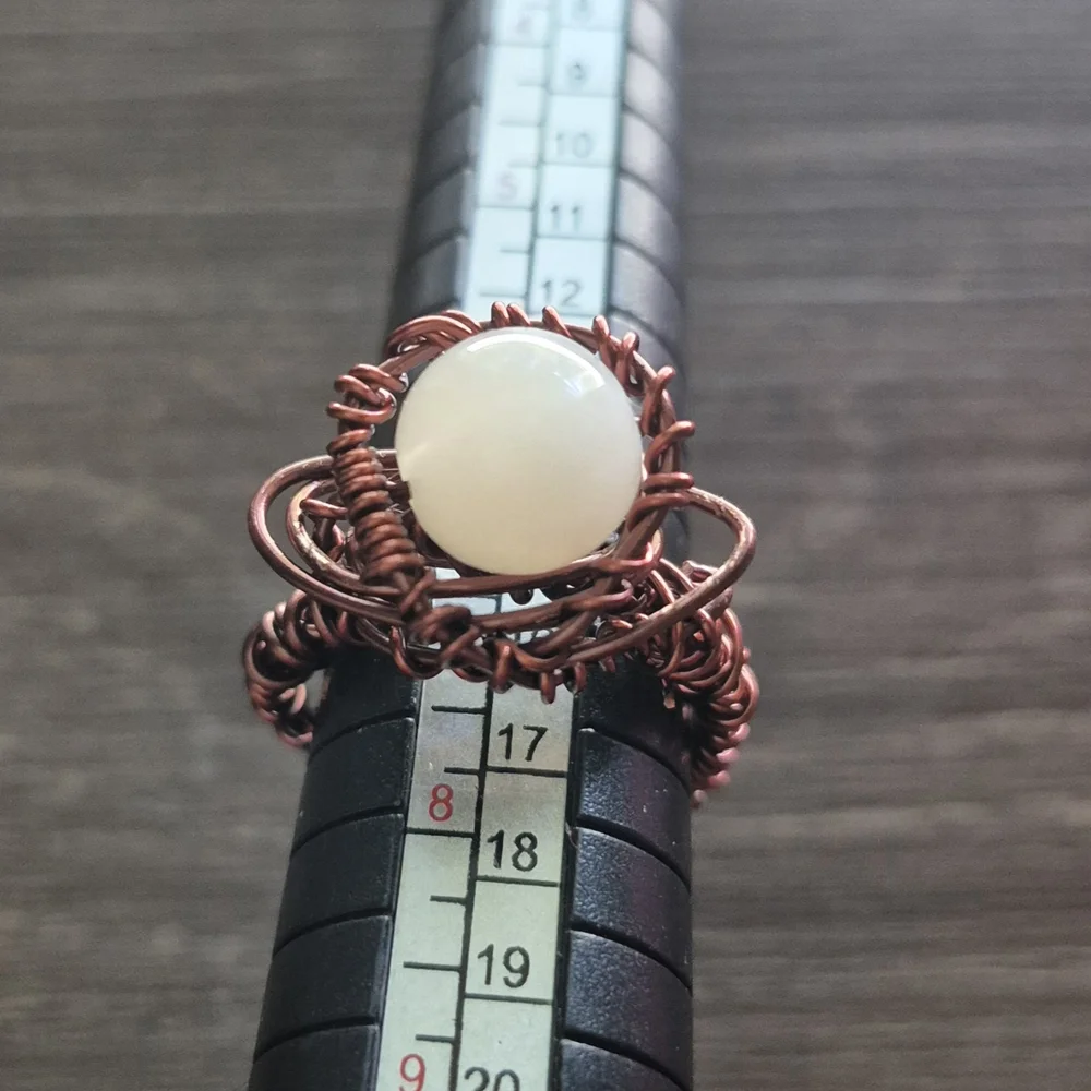 Handcrafted Copper Wire Wrapped Ring with Pearl - Picture 4 of 5